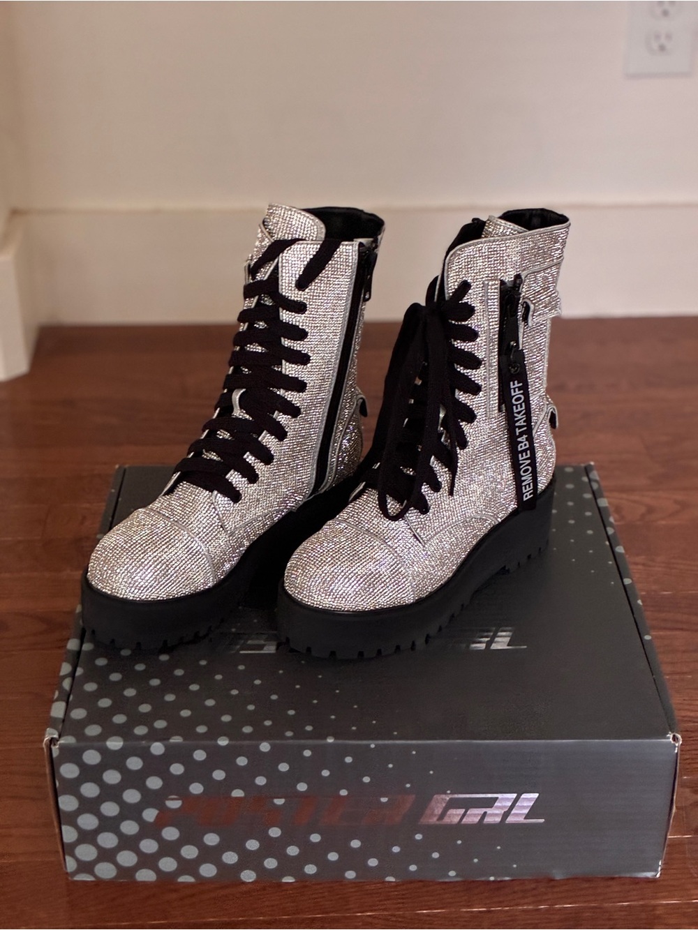POSTER GIRL Dolls Kill Billionaire Bling Combat Boots